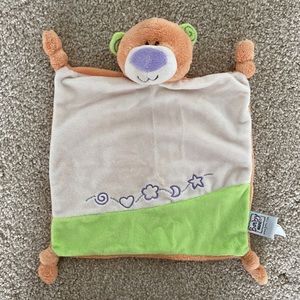 Baby GANZ Tangerine Bear Mini Plush Blanket Jingle Rattle Lovey 9" x 9" Minky EC